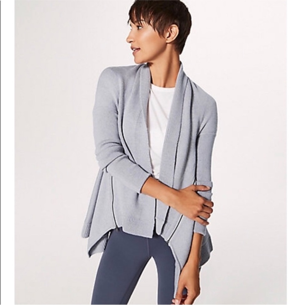 Lululemon Wrap It Up Sweater Grey Merino Wool Zipper Cardigan